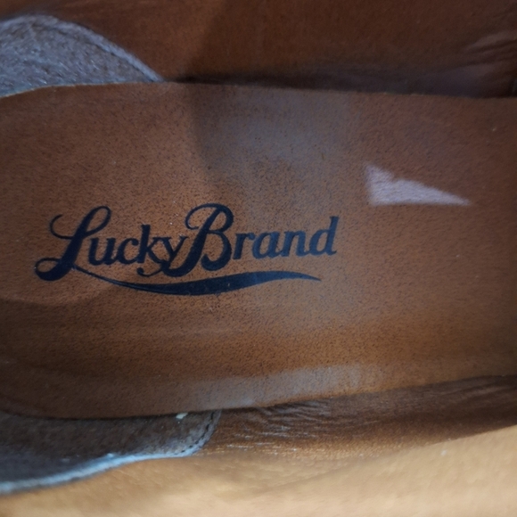 Lucky Brand Western Camel Suede Wedge Heel Ankle Booties Size 8.5 - Picture 12 of 13